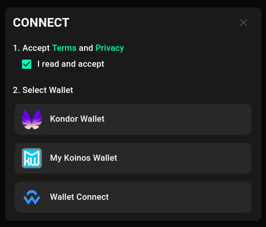 Connect button on KoinDX.com