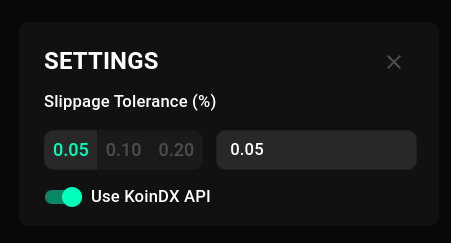 Settings Modal of KoinDX Exchange
